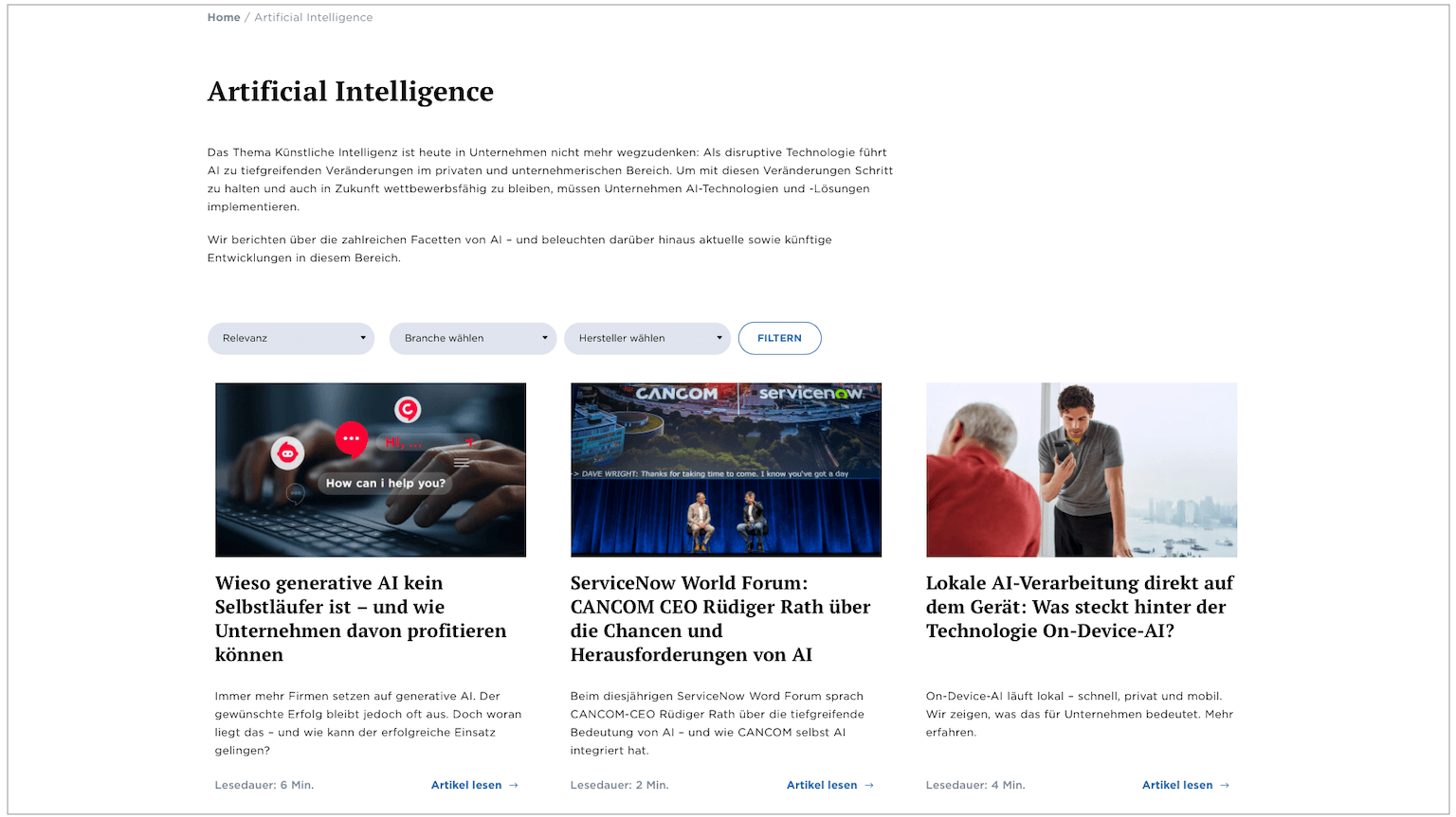 Startseite 12 CANCOM.info Themenseite Artificial Intelligence